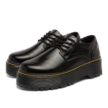 High Quality Waterproof Low-top Ladies Casual Shoes Black White Genuine leather Individuality Martens Shoes Women's Chunky Shoes